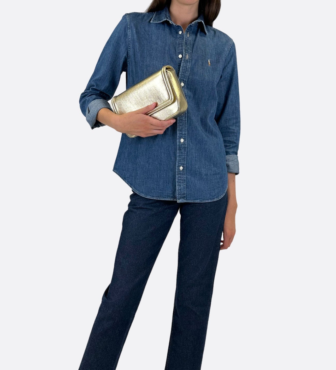 Sac Nine baguette en cuir grainé coloris champagne THYRS