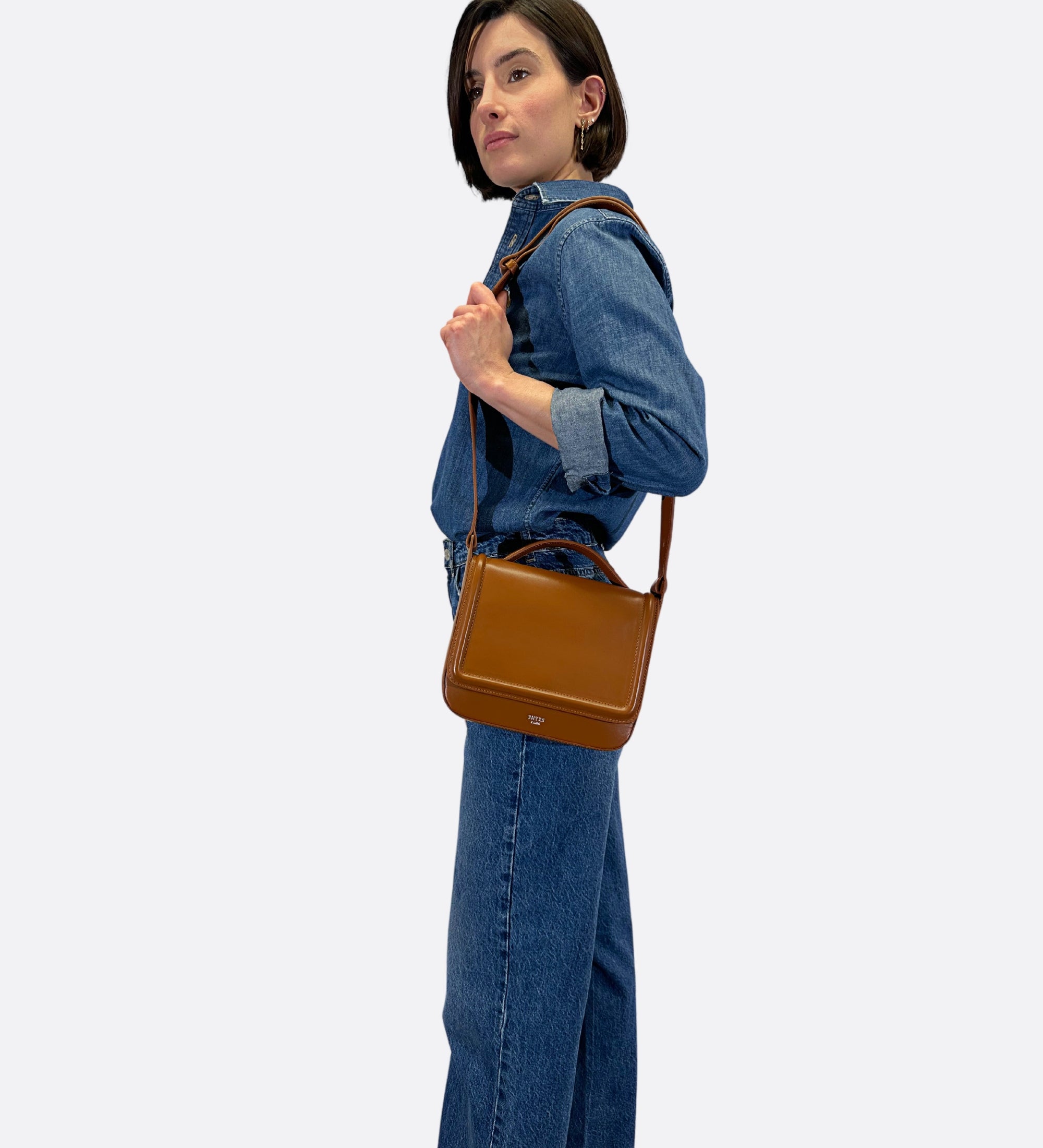 Sac Nine en cuir lisse coloris caramel, Thyrs