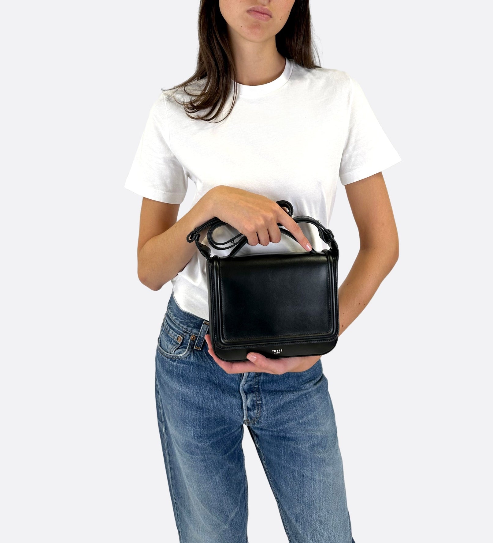 Sac Nine en cuir lisse noir, THYRS