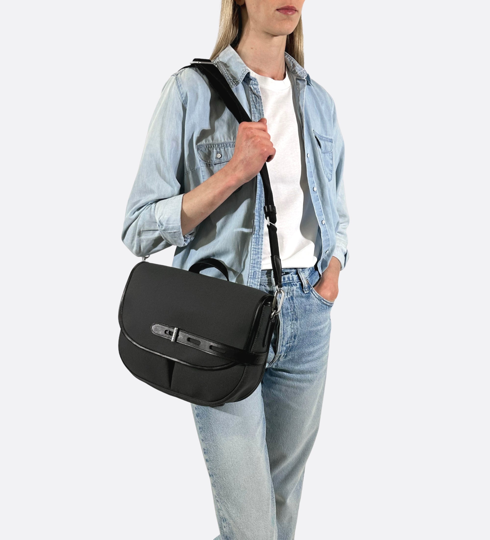 Besace double twill M, noir, fabriquée en France