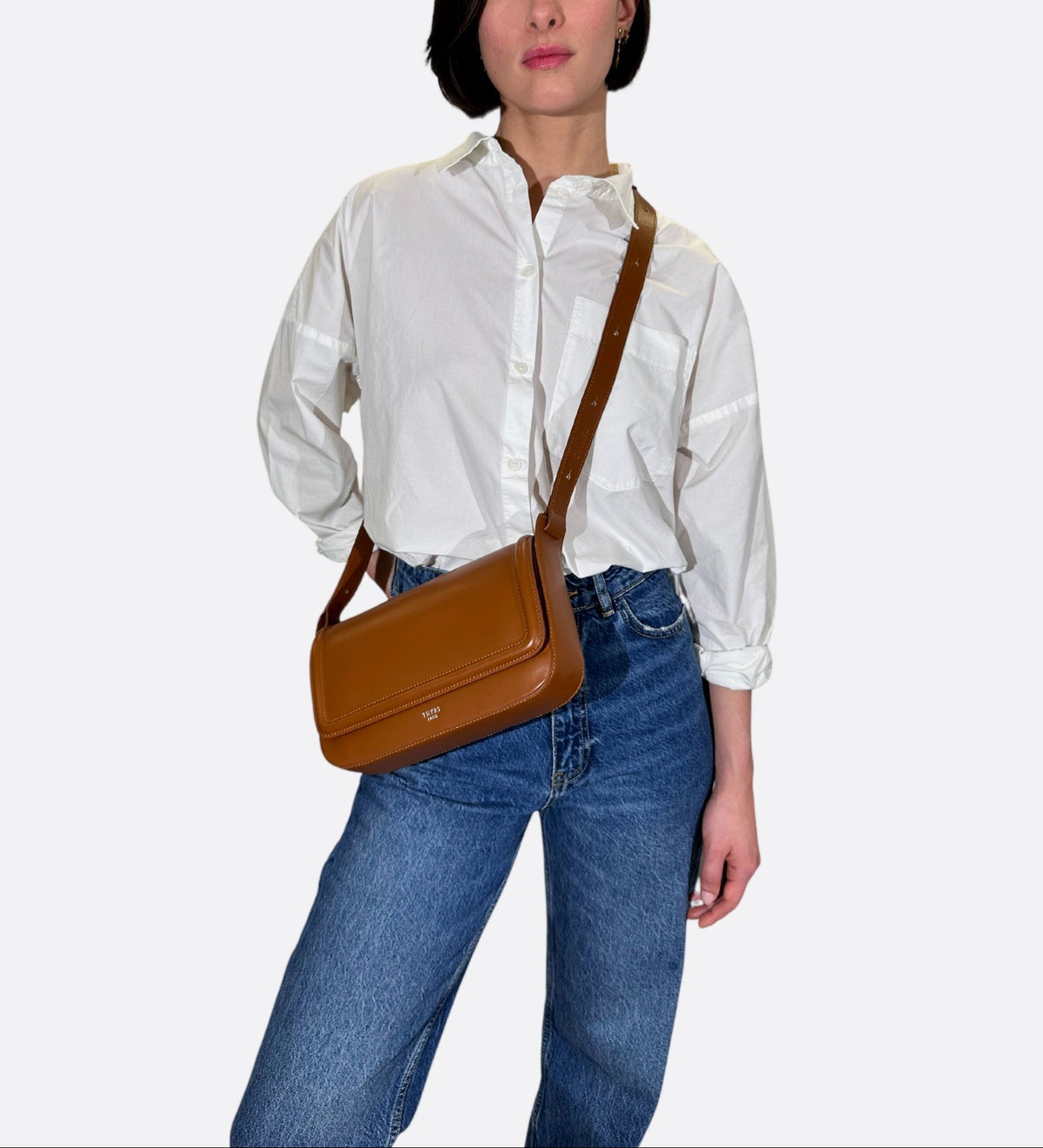 Sac Nine baguette cuir lisse caramel, THYRS